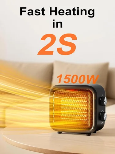 Miniatura 2 de Calentador de espacio pequeño, mini calentador de escritorio de 1500 W para oficina, calentador de cerámica PTC portátil con termostato, Negro