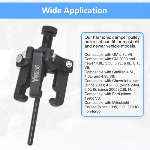 Miniatura 5 de Extractor de equilibrador armónico, kit de extractor de polea de amortiguador de equilibrador armónico, compatible con Ford GM Chrysler Cadillac