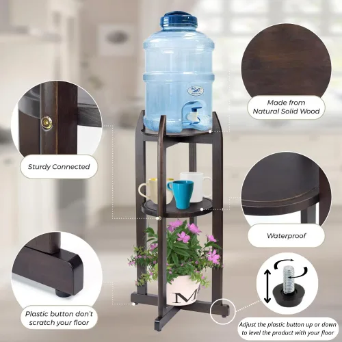 Miniatura 4 de Dispensador de agua de madera maciza natural (32.8 pulgadas de alto - 11.2 pulgadas de ancho) dispensador de bebidas con 2 estantes redondos
