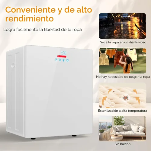 Miniatura 4 de EUHOMY Secadora de ropa portátil de 1.5 pies cúbicos, secadora compacta de 850 W con manguera de escape, acabado espejo, panel táctil LCD, 4 modos