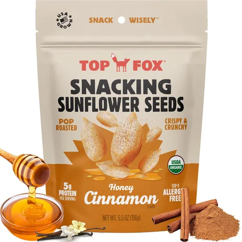 Top Fox Snacks - Semillas de girasol con miel y canela para comer (5.5 onzas, paquete de 6) – Snacks aptos para dieta cetogénica, aperitivos sin