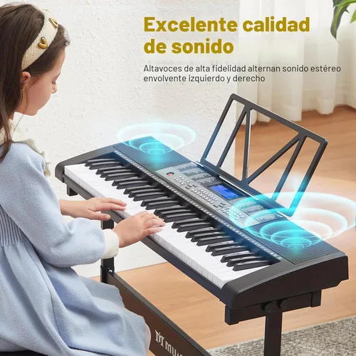 Miniatura 6 de Teclado de piano de 61 teclas, piano eléctrico con teclas iluminadas, 255 tonos/ritmos, sistema de aprendizaje inteligente, auriculares, micrófono