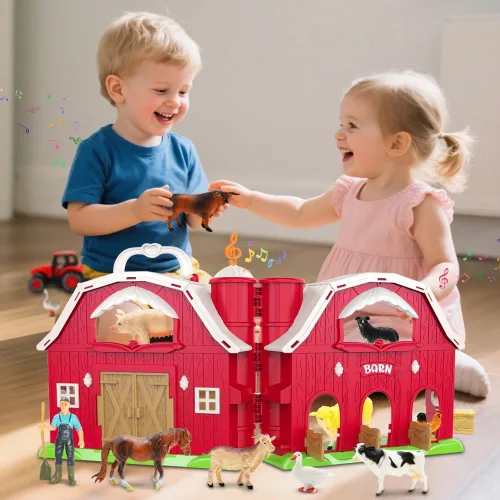 Miniatura 5 de Juguetes de granero rojo para niños pequeños de 1 a 3 años, figuras de animales de granja con tractor para niños de 2, 3, 4, 5 años, juguetes