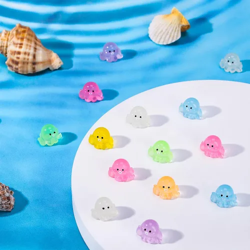Miniatura 7 de 120 piezas de mini figuras luminosas de pulpo de resina, pulpo pequeño que brilla en la oscuridad, lindo pulpo en miniatura, adornos para acuario