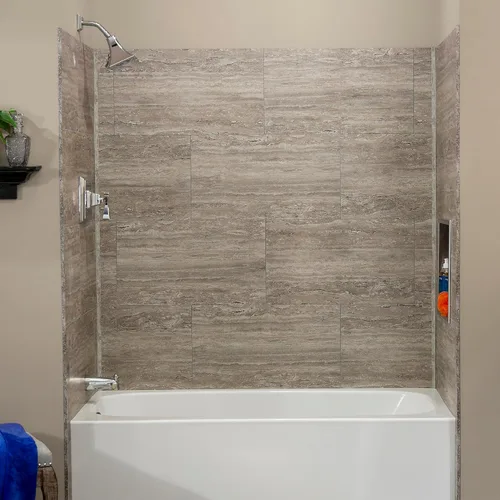 Miniatura 3 de Kit envolvente de ducha y bañera de azulejos de vinilo entrelazados impermeables Palisade en tierra griega de 25.6 x 14.8 pulgadas