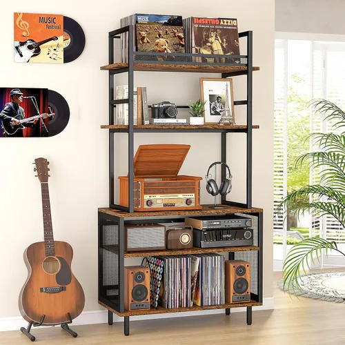 Miniatura 10 de Soporte para tocadiscos con almacenamiento de vinilo, soporte giratorio de 5 niveles con capacidad para más de 500 álbumes, mesa grande