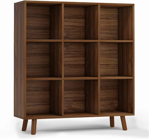 Miniatura 12 de Estantería abierta de 6 cubos, estantería de madera de 3 niveles con patas y panel posterior, ideal para contenedores de almacenamiento de tela