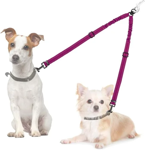 Miniatura 18 de AUTOWT Correa doble para perros, sin enredos, rotación giratoria de 360°, reflectante, con extensión de bungee, divisor para dos perros, cómoda