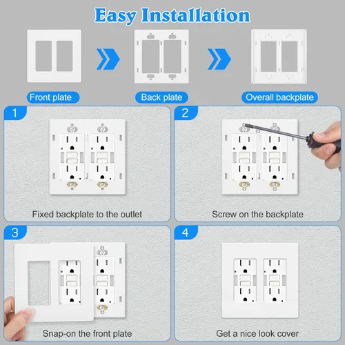 Miniatura 6 de Placa de pared sin tornillos de 2 segmentos, cubiertas de enchufe doble para enchufes eléctricos, interruptor de luz, placas de cara de tornillo