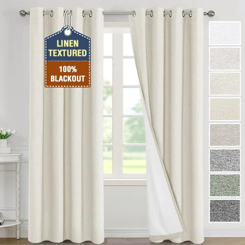 H.VERSAILTEX - Cortinas 100% opacas con aislamiento térmico, texturizadas, de lino, con bloqueo de calor y luz completa, p/sala de estar y Roble