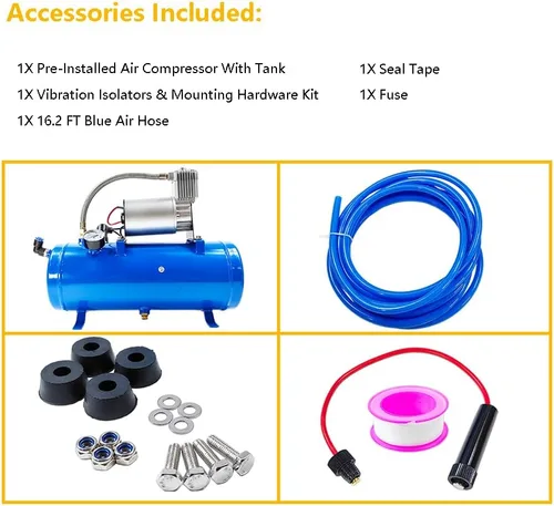 Miniatura 5 de Compresor de aire DC de 12V 150PSI con tanque de 6 litros 1.6 galones Apto para bocinas de tren neumáticos de autocaravana Compresor de aire