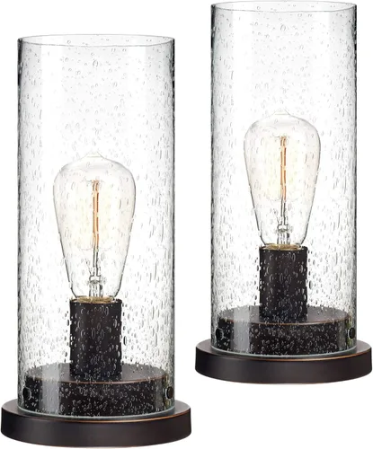 Miniatura 8 de 360 Lighting Libby - Lámpara de mesa de 12 pulgadas de alto LED de bronce con semilla de vidrio sembrado, pantalla cilíndrica para dormitorio, casa