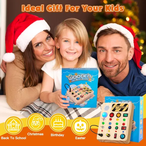 Miniatura 7 de TINTECUSA Tablero Ocupado LED, Juguetes Sensoriales de Madera para Niños Pequeños, Juguete Musical Montessori para Avión, Juguete Educativo