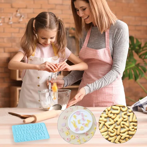 Miniatura 5 de 2 moldes de chocolate con números y moldes de silicona de letras, con 2 cuentagotas, decoraciones de letras para tartas, moldes de silicona