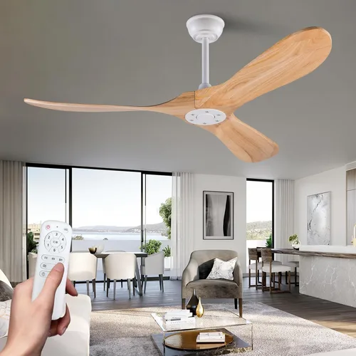 Miniatura 11 de Ventilador de techo de 42 pulgadas de madera maciza con control remoto, ventilador de techo negro sin luz, 6 velocidades, silencioso, motor CC