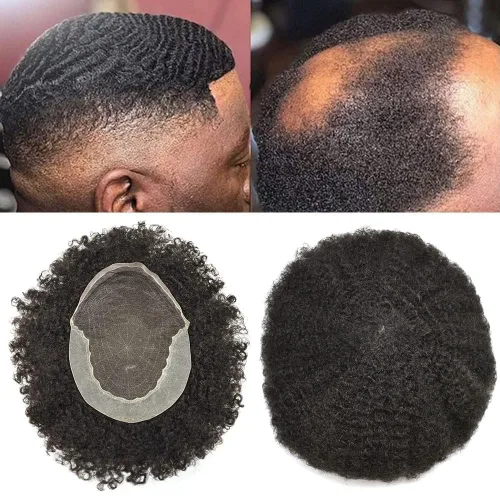 Miniatura 4 de LYRICAL HAIR Afro rizado tipo tupé para hombres negros, afro gris, coily para hombre, tupé, cabello humano transparente HD, encaje afroamericano, 1