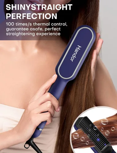 Miniatura 2 de Handor Cepillo alisador de cabello Pro Ionic para mujer, 9 ajustes de temperatura con pantalla LED, calor rápido de cerámica Hot Tech, 250°F-410°F