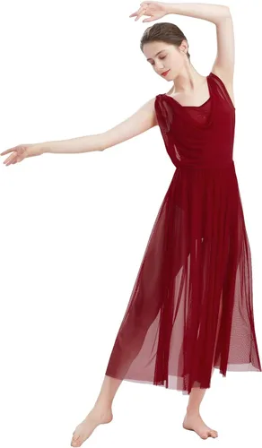 ODASDO Disfraz de baile contemporáneo lírico para mujer con cuello en V espalda descubierta falda de tul dividida vestido superpuesto fluido