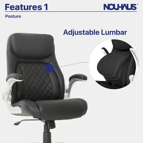 Miniatura 7 de Nouhaus +Posture Silla ergonómica de oficina de cuero PU. Soporte lumbar Click5 con apoyabrazos FlipAdjust. Silla ejecutiva moderna y silla de Negro
