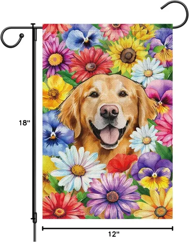 Miniatura 7 de Louise Maelys Bandera de jardín de perro Golden Retriever de bienvenida de 12 x 18 pulgadas, de doble cara, de arpillera, margarita pequeña, diseño