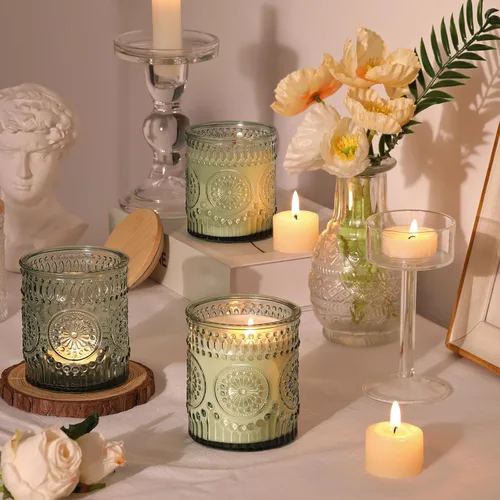Miniatura 5 de DARJEN Paquete de 10 tarros de vela verdes para hacer velas, tarros vacíos de vidrio de 7.5 onzas con tapas y etiquetas de bambú, recipientes