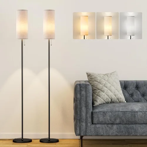 Ambimall - Juego de 2 lámparas de pie con bombilla de 3 temperaturas de color, lámpara de pie de 64" con pantalla de lino para dormitorio, lámpara