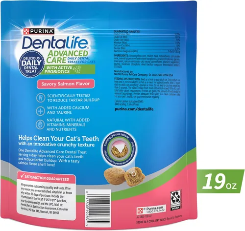 Miniatura 6 de Purina DentaLife Fabricadas en instalaciones de EE. UU. Golosinas dentales para gatos, sabor a salmón sabroso - Bolsa de 19 oz