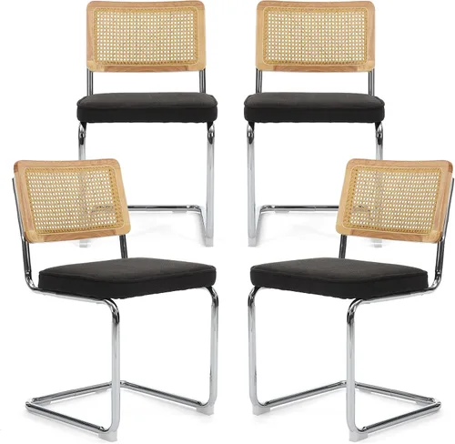 Miniatura 9 de Upholstered Velvet Dining Chairs Set of 2, Mid Century Modern Armless Upholstered Dining Chair with Rattan Back Stainless Chrome Frame for Dining