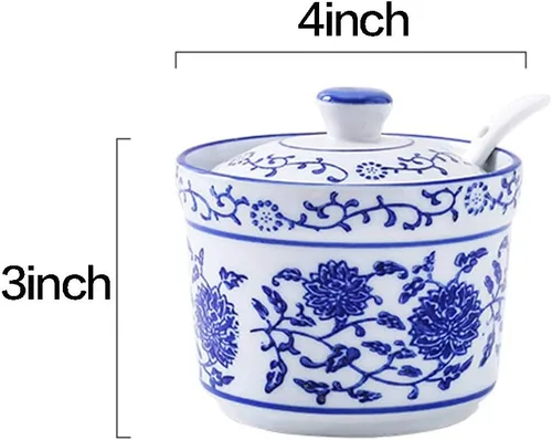 Miniatura 2 de Azucarero de cerámica para alivio de flores, tarro de especias con tapa y cuchara