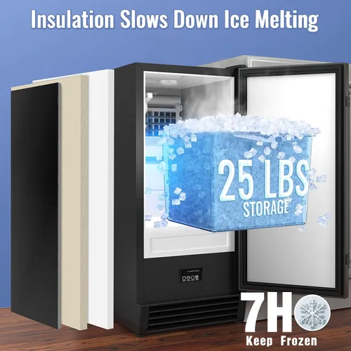 Miniatura 4 de Máquina comercial para hacer hielo debajo del mostrador, 80 libras/día con contenedor de almacenamiento de 25 libras, máquina de hielo integrada e