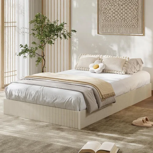 Miniatura 13 de Garvee Base de cama individual, plataforma de madera con diseño estriado, marco de cama de perfil bajo, base de cama minimalista sin ruido, fácil