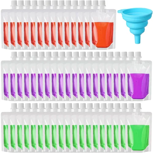 Miniatura 10 de Patelai 300 bolsas de plástico para líquidos, bolsas reutilizables para jugos, bolsas de viaje a prueba de fugas de agua a granel con embudo