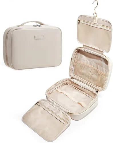Miniatura 12 de EACHY Bolsa de Aseo Colgante de Viaje, Organizador de Maquillaje de Cuero PU con 4 Compartimentos Impermeable Tamaño Completo Artículos Esenciales