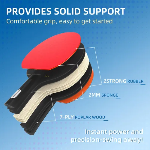 Miniatura 4 de Sportout Juegos de palas de ping pong, remo portátil de tenis de mesa con pelotas, estuche de almacenamiento de primera calidad, raqueta de tenis