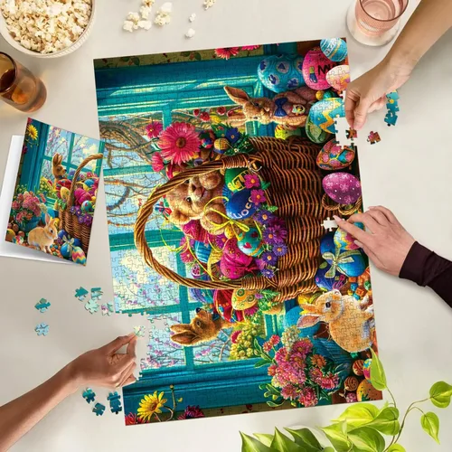 Miniatura 6 de Rompecabezas para adultos de 1000 piezas, rompecabezas para adultos, divertido rompecabezas desafiante, una cesta de huevos de Pascua, juego