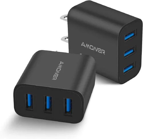 Miniatura 8 de Cargador de pared USB, Amoner Pack de 2 de 15W con 3 puertos USB, bloque de carga en forma de cubo para iPhone 14/13/12/11/X/XR/X/8/7/6, Galaxy