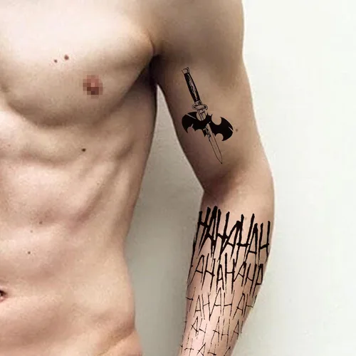 Miniatura 5 de 4 hojas de tatuajes de Joker, basuwu de tamaño grande, impermeables, para Halloween, todas las versiones, se ven reales y duran mucho tiempo, 4 pzas