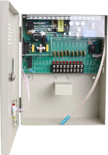 9 canales 9 vías 12V 5Amp DC gabinete de metal en caja regulada unidad de fuente de alimentación con enlace de batería de respaldo para alarmas