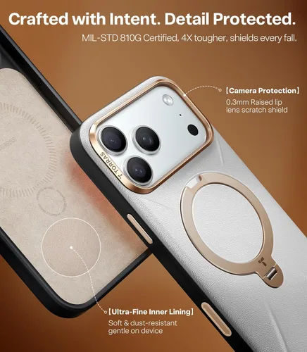 Miniatura 7 de TORRAS Q3 VegSkin - Funda de piel para iPhone 17 Pro Max, soporte magnético giratorio de 360 grados, compatible con MagSafe, control de cámara, a