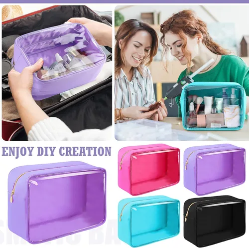 Miniatura 4 de Hushee 4 bolsas de maquillaje de nailon transparente para mujeres, bolsa de cosméticos preparatoria, bolsa de aseo de viaje de PVC, bolsa