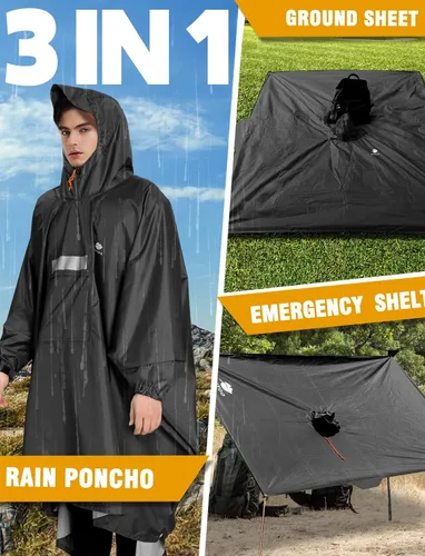 Miniatura 136 de ANYOO Poncho de lluvia con capucha para adultos, impermeable, ligero, para hombres y mujeres, chaqueta de lluvia reutilizable para emergencias al