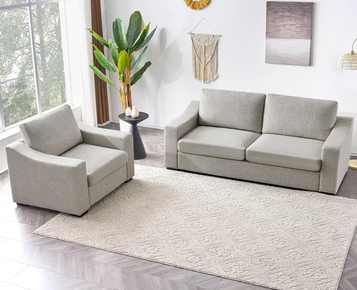 Miniatura 16 de ELUCHANG Sofá moderno de 85 pulgadas para sala de estar, sofá de lino natural de 3 plazas con asientos extra profundos, cojín tapizado y funda