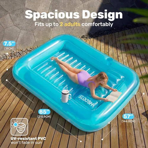 Miniatura 2 de SLOOSH Flotador Inflable para Tumbona de Piscina, 85" x 57" Flotadores de Piscina Extra Grandes para Adultos con Almohada, Balsa Flotante 4 en 1 Azul