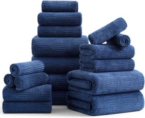 Miniatura 19 de Juego de 8 toallas de baño extra grandes azules - 2 toallas de baño extra grandes, 2 toallas de mano, 4 toallas faciales - 600GSM suaves, altamente