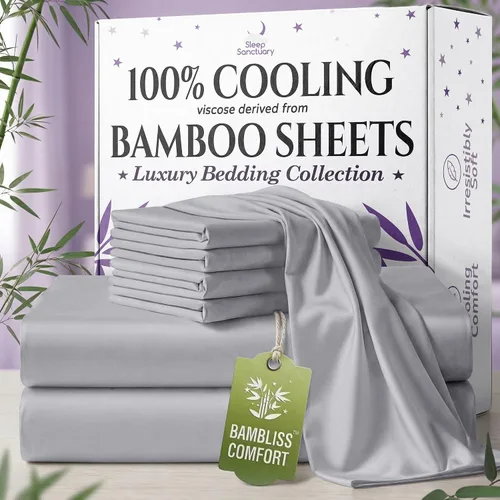 Miniatura 12 de SLEEP SANCTUARY - Juego de sábanas 100% viscosa derivada de bambú tamaño individual 4 piezas – Sábanas de lujo BamBliss de enfriamiento