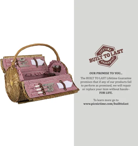 Miniatura 8 de Picnic TIME Cesta de picnic de mimbre para 2, romántica cesta de mimbre de madera redondeada de estilo inglés con servicio de lujo para 2