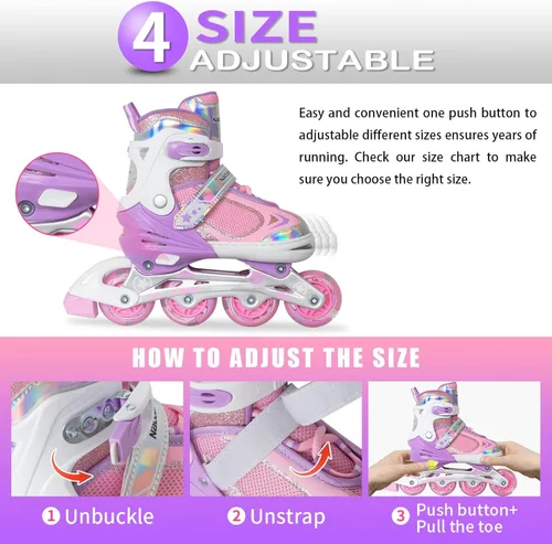 Miniatura 4 de Nattork Blade - Patines para niños con rueda iluminada, para exteriores e interiores, patines negros en línea iluminados para niños pequeños de 5 a