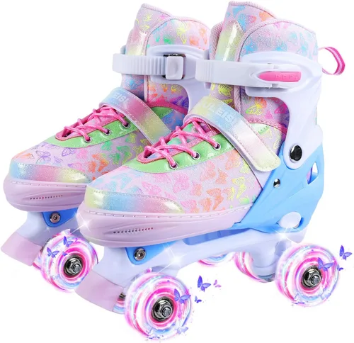 Miniatura 8 de Patines de ruedas para niños, 4 tamaños ajustables con todas las ruedas iluminadas, patines de 10C a 8 patines para niños pequeños, principiantes