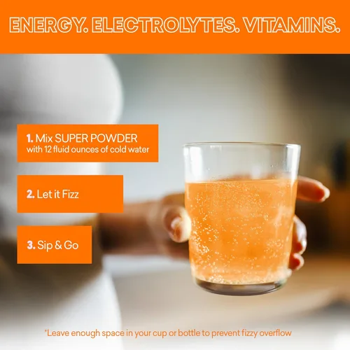 Miniatura 9 de EBOOST Super Powder - Mezcla de bebida – naranja de 0.2 onzas, paquete de 20 electrolitos energizantes de hidratación, 13 vitaminas y minerales, 110
