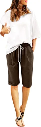 Miniatura 3 de Pantalones cortos sólidos con control de barriga, casuales, con cordón, cómodos, para mujer, pantalones cortos ligeros de verano para correr 2023